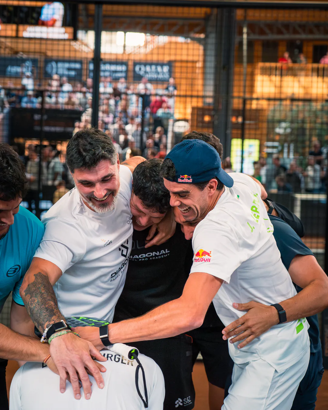 Premier Padel Brussels team celebrating together