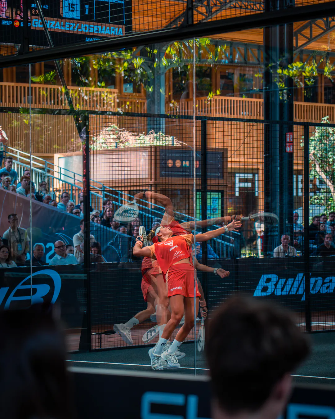 Overhead view of a Premier Padel Brussels match